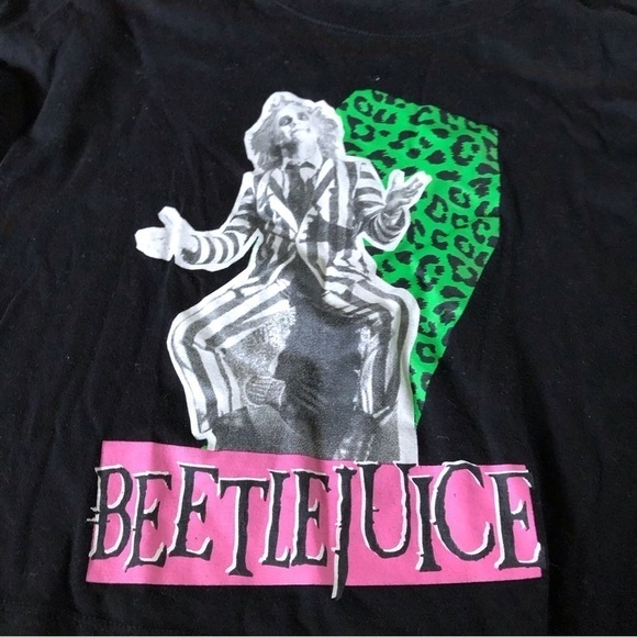 Black Beetlejuice semi-cropped long sleeve graphic tee in size S - Picture 3 of 5